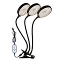 Lampa do wzrostu roślin LED z pilotem USB, klips wodoodporny, pełne spektrum, naturalne białe światło dla siewek, Moc: 45W, trzy głowice