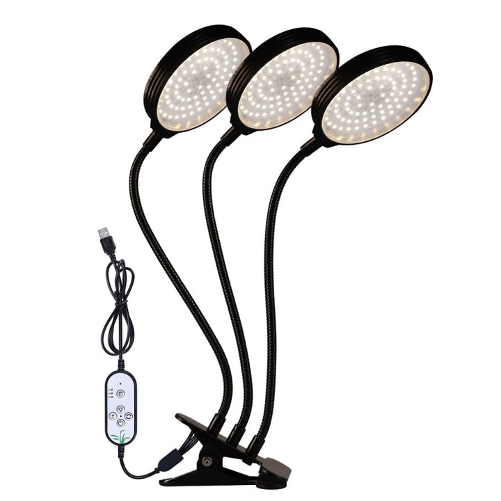 Lampa do wzrostu roślin LED z pilotem USB, klips wodoodporny, pełne spektrum, naturalne białe światło dla siewek, Moc: 45W, trzy głowice
