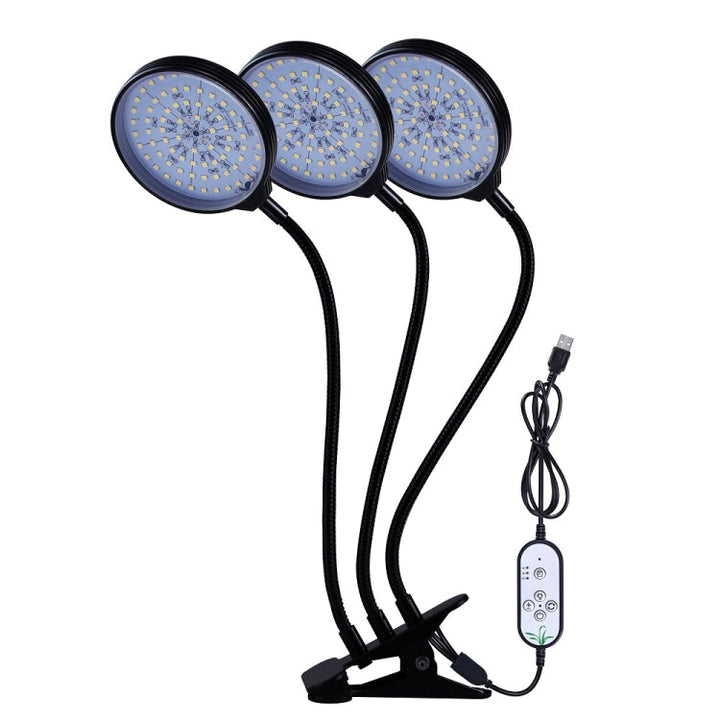 Lampa do wzrostu roślin LED z pilotem USB, klips wodoodporny, pełne spektrum, naturalne białe światło dla siewek, Moc: 45W, trzy głowice
