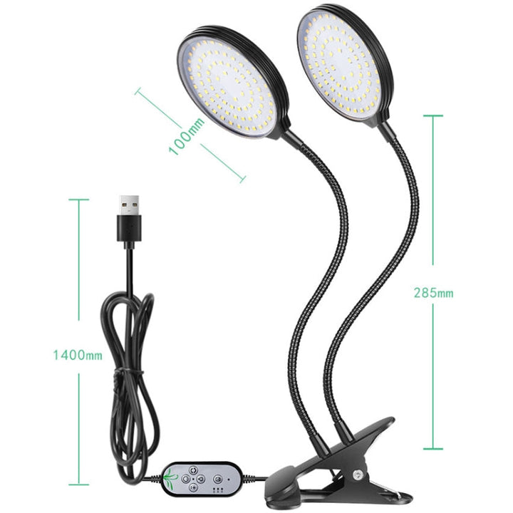 Lampa do wzrostu roślin LED z pilotem USB, klips wodoodporny, pełne spektrum, naturalne białe światło dla siewek, Moc: 45W, trzy głowice