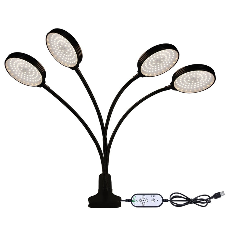 Lampy do wzrostu roślin LED zdalne sterowanie USB, klips wodoodporny, pełne spektrum, naturalne białe światło dla sadzonek, moc: 60W, cztery głowy