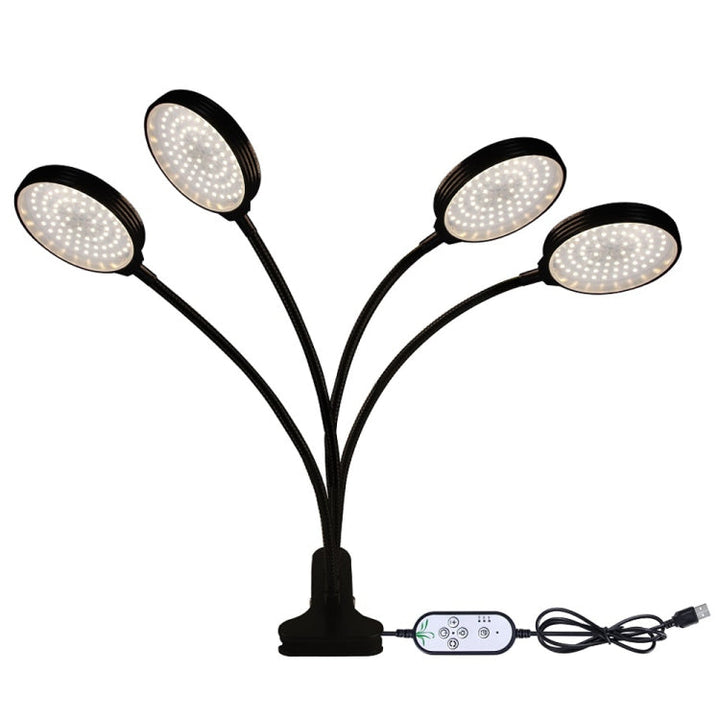 Lampy do wzrostu roślin LED zdalne sterowanie USB, klips wodoodporny, pełne spektrum, naturalne białe światło dla sadzonek, moc: 60W, cztery głowy