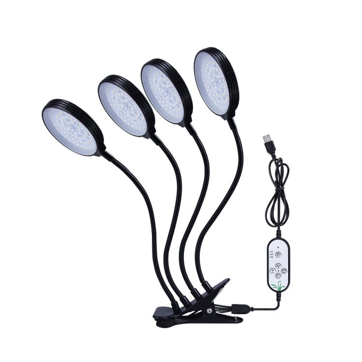 Lampy do wzrostu roślin LED zdalne sterowanie USB, klips wodoodporny, pełne spektrum, naturalne białe światło dla sadzonek, moc: 60W, cztery głowy