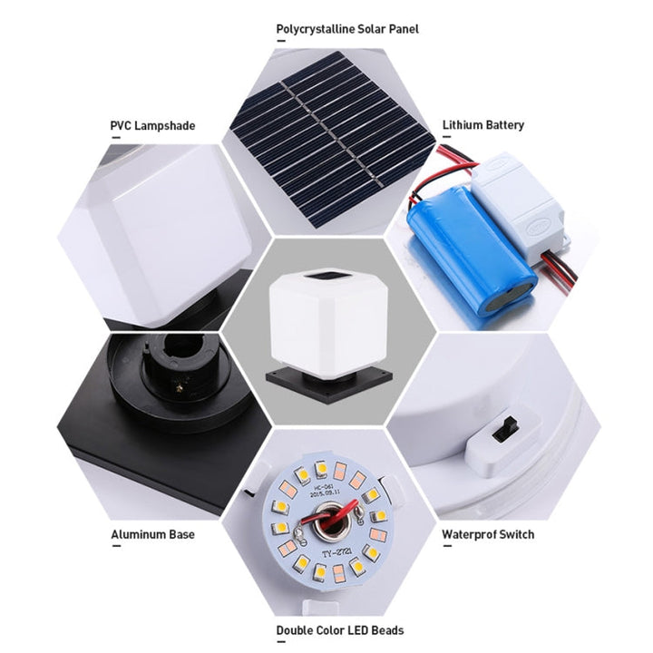 003 Solar Square Outdoor Post Light LED Waterproof Wall Lights, Size: 20 cm (Tricolour Light)