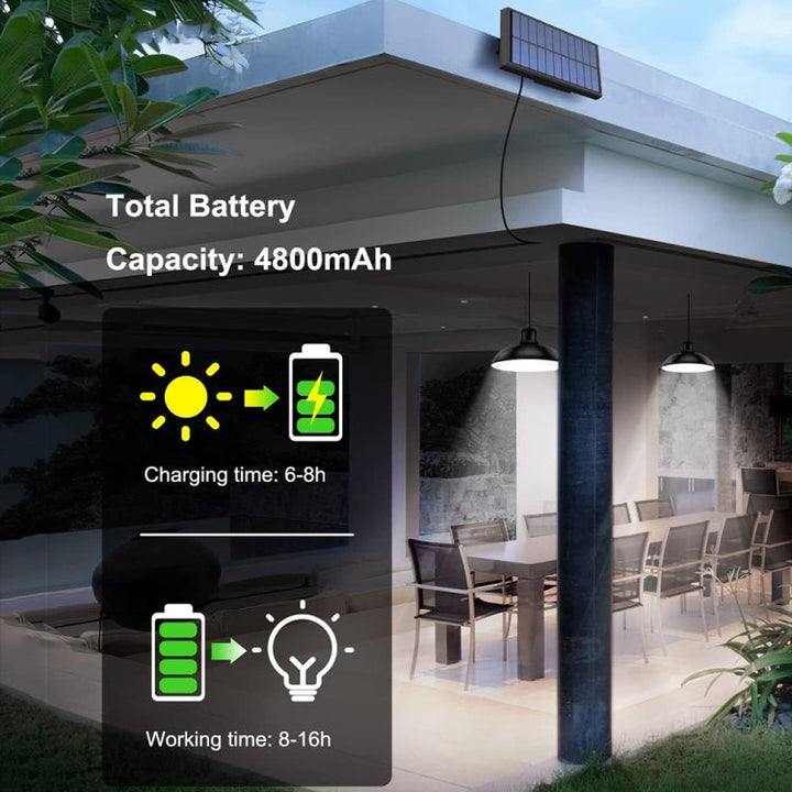IP65 Wodoodporna Zewnętrzna Lampa Wisząca LED na Energii Słonecznej, Oświetlenie Wewnętrzne, Specyfikacja: Podwójne Białe Światło z Pilotem