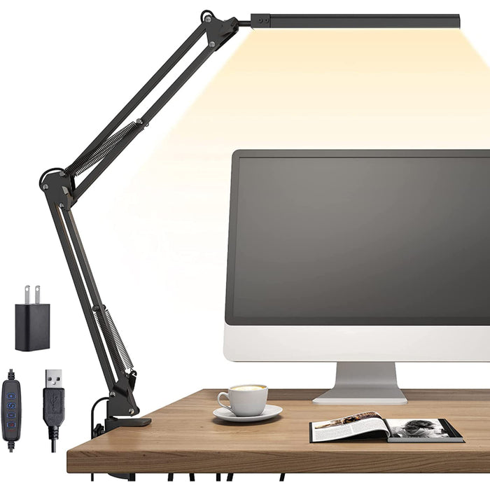 Lampa biurkowa LED - Regulowana lampa biurkowa z klamrą i funkcją pamięci