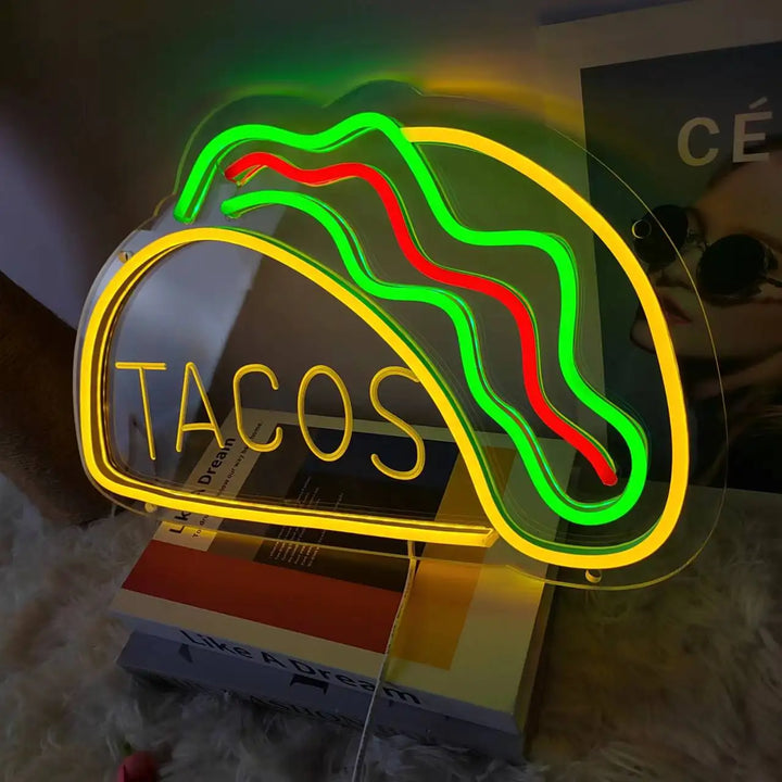 Neonowy Znak Fast Food – Jasny Design Tacos, LED Nocna Lampa do Restauracji i Kuchni |