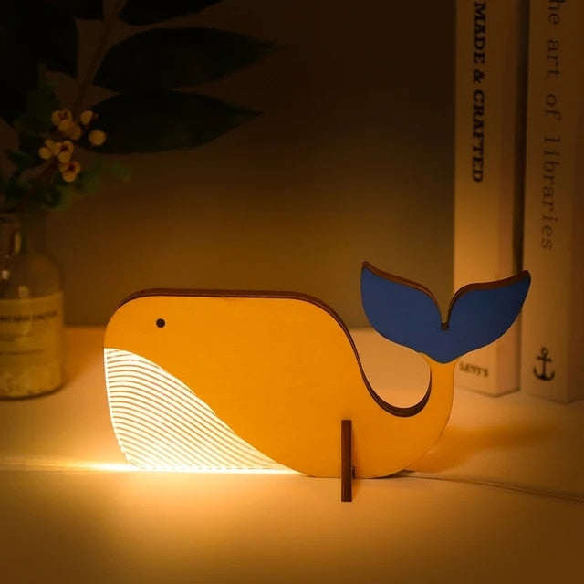 Lampka nocna LED dla zwierząt z drewna i akrylu, USB