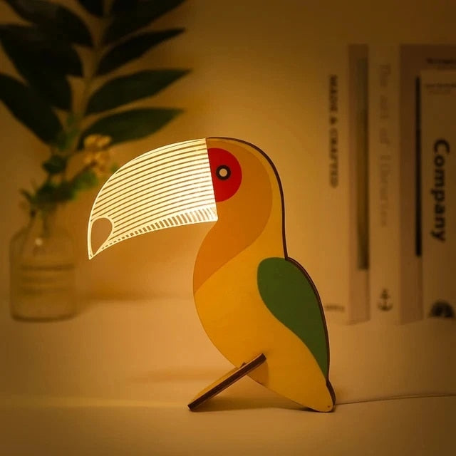 Lampka nocna LED dla zwierząt z drewna i akrylu, USB
