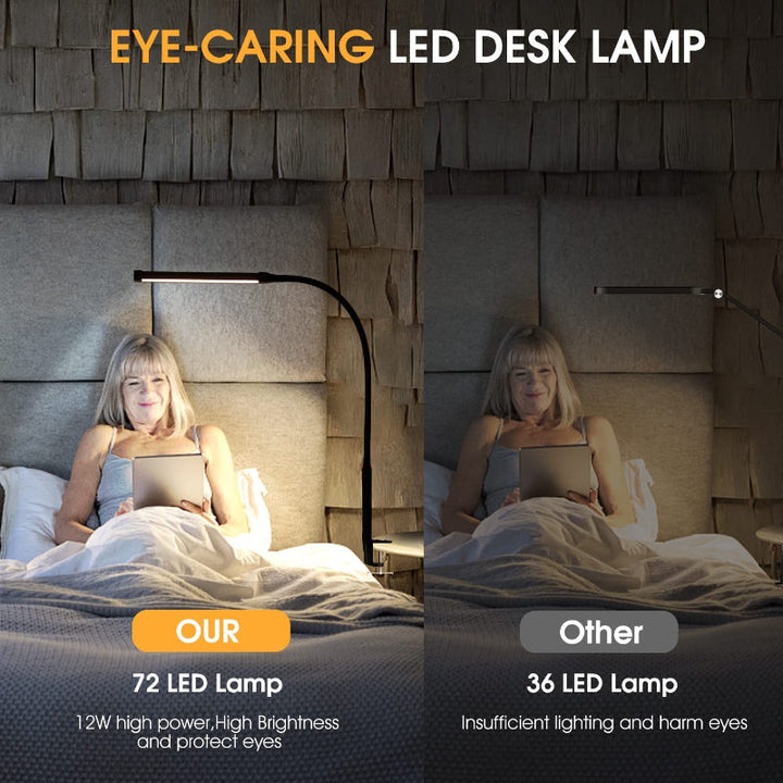 Lampa biurkowa LED z lampą, przyjazne dla oczu światła clip-on do biura domowego, 3 tryby, 10 poziomów jasności, długi elastyczny wysięgnik, metal, ramię uchylne, architektoniczne lampy biurkowe z adapterem USB, biała