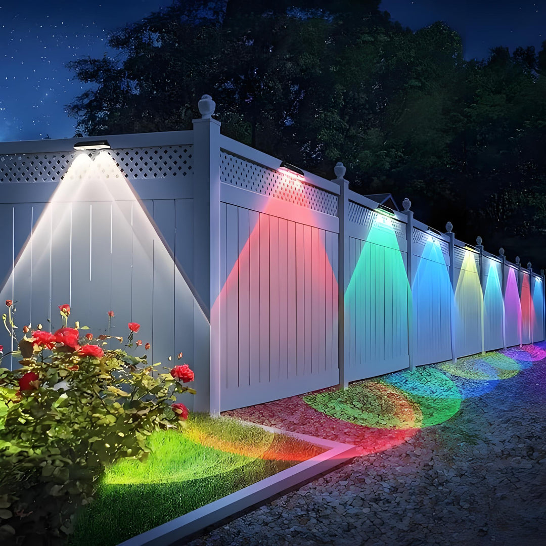 Zewnętrzne lampy solarne ogrodowe ciepłe białe i zmieniające kolor RGB, LED lampy solarne do oświetlenia ścian, balustrad, tarasów, schodów, ogrodów i podwórek
