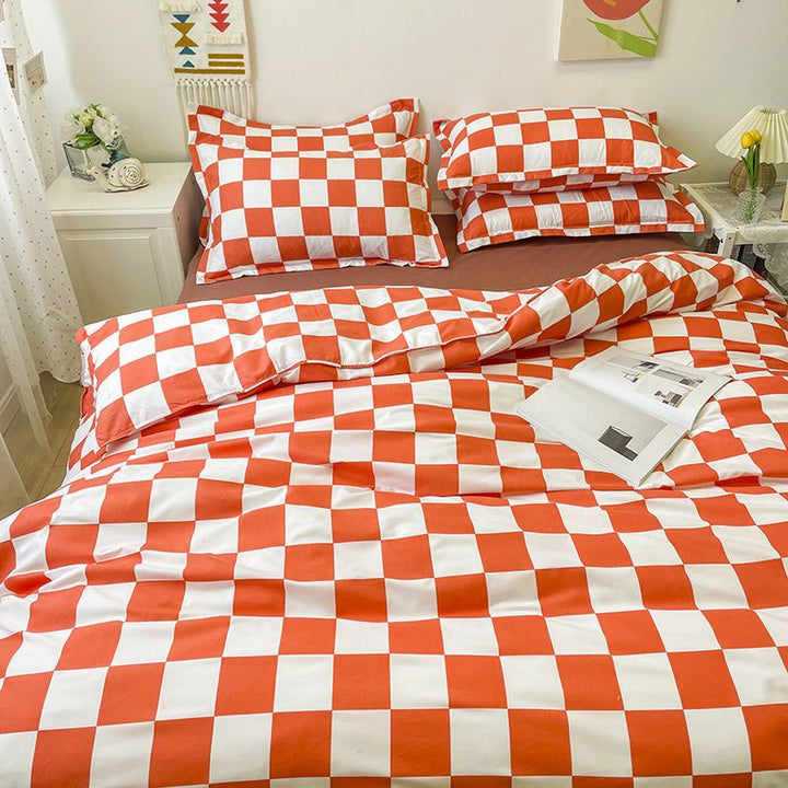 Zestaw pościeli na pojedyncze łóżko w abstrakcyjny wzór szachownicy