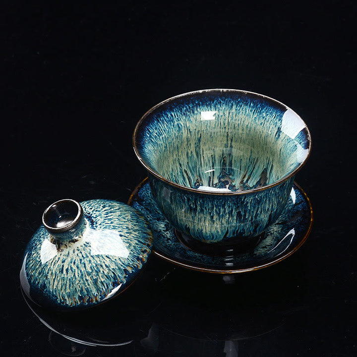 Wintage Kiln Ceramic Gaiwan Sancai Filiżanka do herbaty z talerzykiem i pokrywką