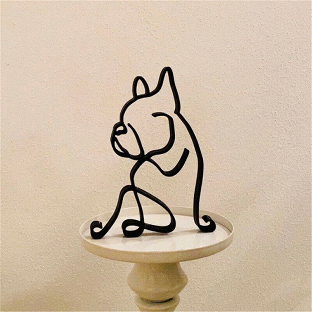 Tier Sztuka Żelazo Rzeźba Retro Metal czarne linie Kot Pies Biurko Ornament