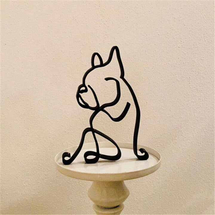 Tier Sztuka Żelazo Rzeźba Retro Metal czarne linie Kot Pies Biurko Ornament