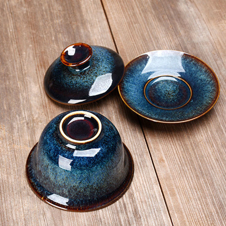 Wintage Kiln Ceramic Gaiwan Sancai Filiżanka do herbaty z talerzykiem i pokrywką
