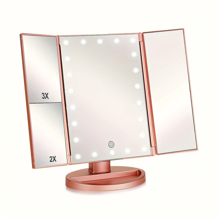GlowMirror – Składane Lustro LED do Makijażu z Powiększeniem 3x/2x |