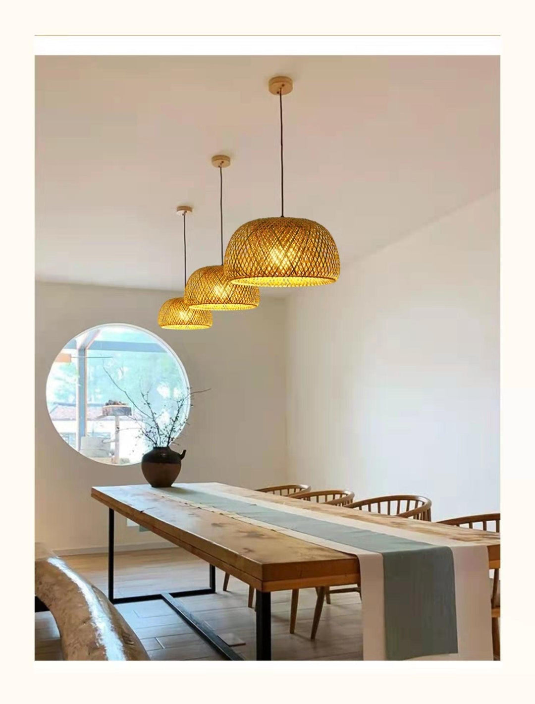 Lampa sufitowa wisząca z bambusa C │ Ręcznie wykonane oświetlenie z drewna i rattanu do dekoracji wnętrz