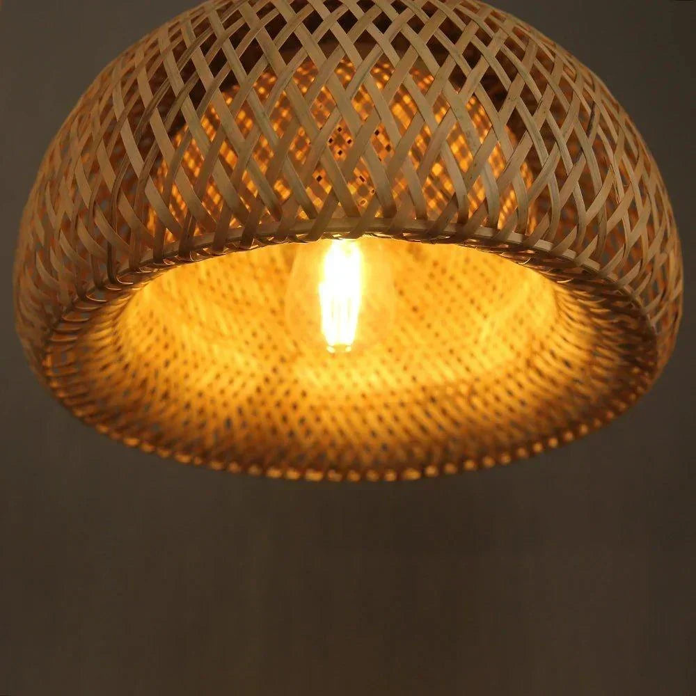 Lampa sufitowa wisząca z bambusa C │ Ręcznie wykonane oświetlenie z drewna i rattanu do dekoracji wnętrz