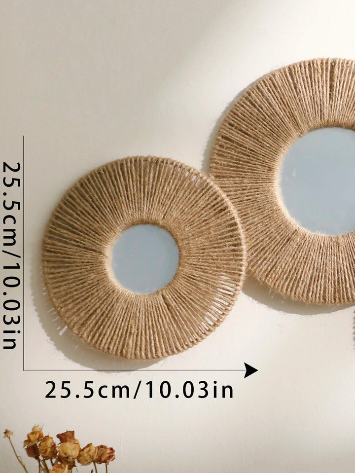 Okrągle dekoracyjne lustro ścienne w stylu boho z plecionym sznurkiem konopnym