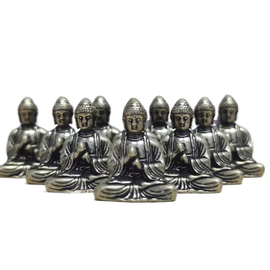 10-częściowa miniaturowa figura Buddy siedzącego z mosiądzu do podróży, kultu buddyjskiego, dekoracja biurka w domu i biurze