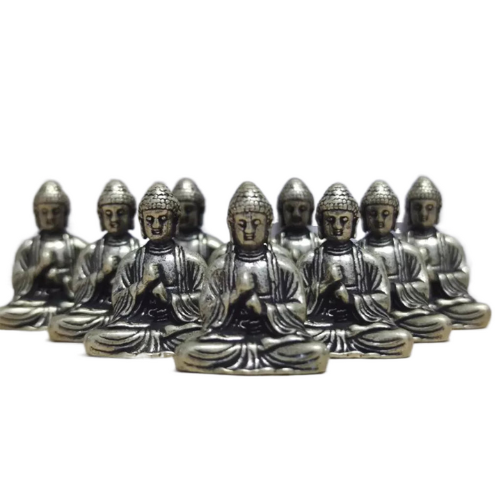 10-częściowa miniaturowa figura Buddy siedzącego z mosiądzu do podróży, kultu buddyjskiego, dekoracja biurka w domu i biurze