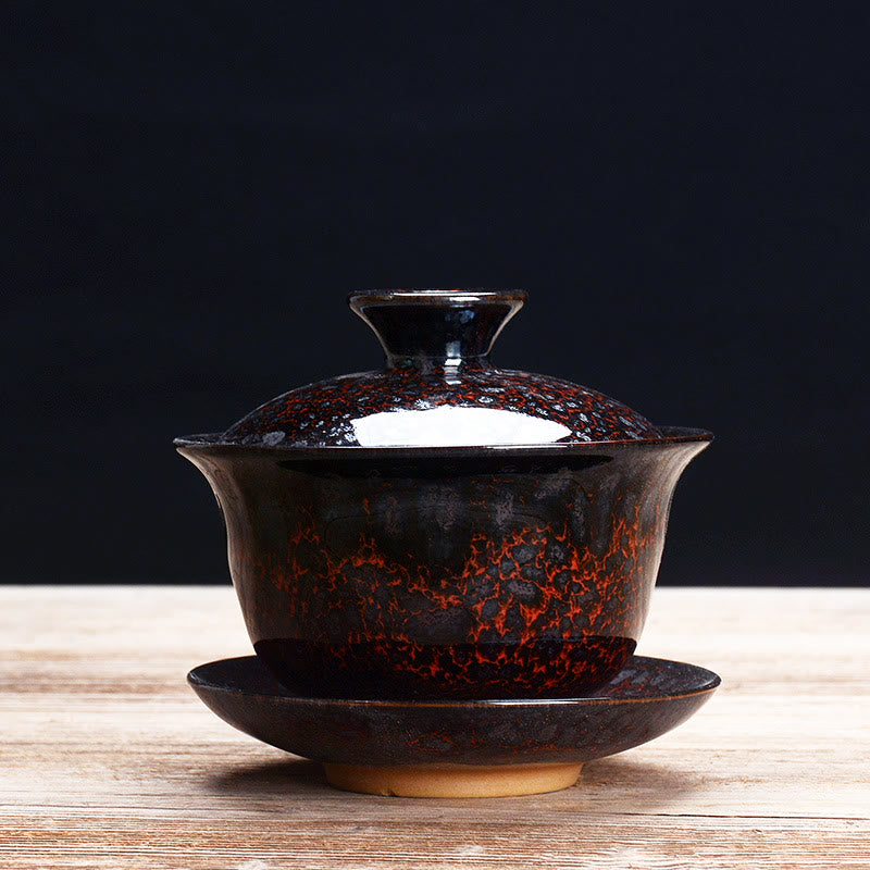 Wintage Kiln Ceramic Gaiwan Sancai Filiżanka do herbaty z talerzykiem i pokrywką