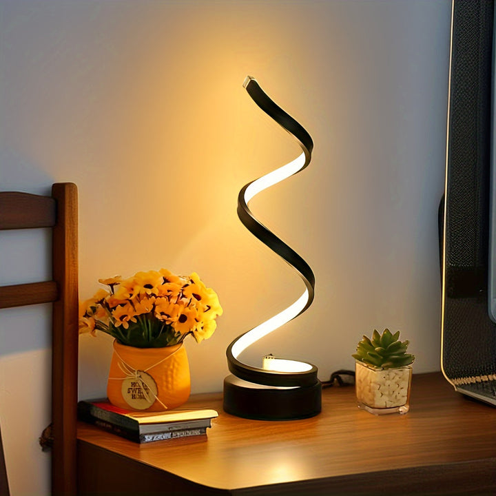 Nowoczesna Lampa Stołowa Spiralna – Kreatywna Lampa LED na Biurko z Łagodnym Ciepłym Światłem, Idealna do Sypialni, Salonu i Dekoracji Biura