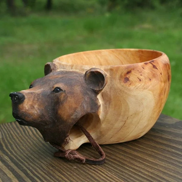 Drewniana Kubek - WildSip - Ręcznie Wykonany Design Zwierzęcy - Przygodowe Nawadnianie