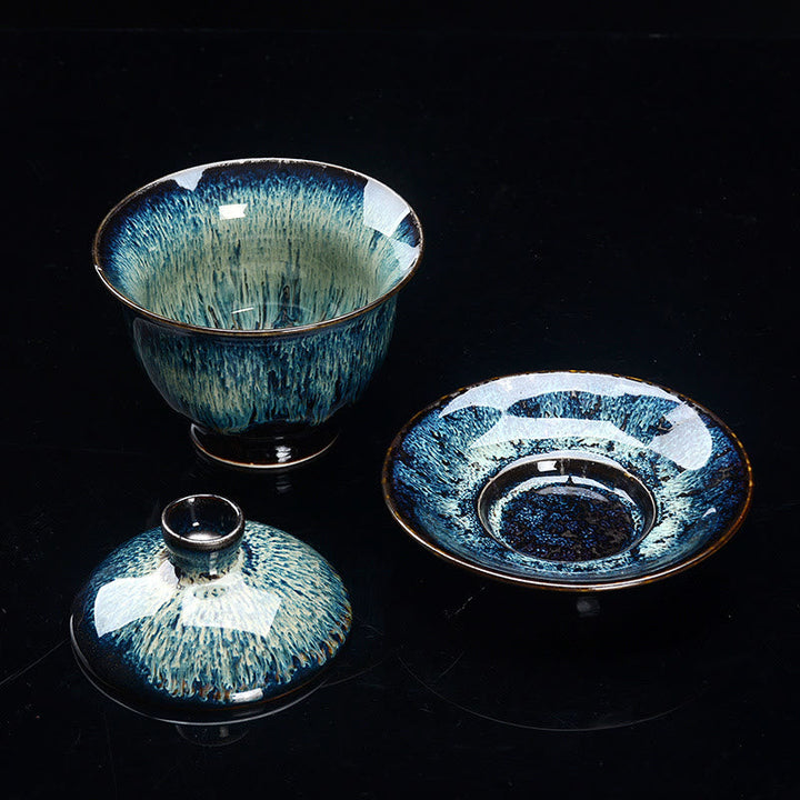 Wintage Kiln Ceramic Gaiwan Sancai Filiżanka do herbaty z talerzykiem i pokrywką