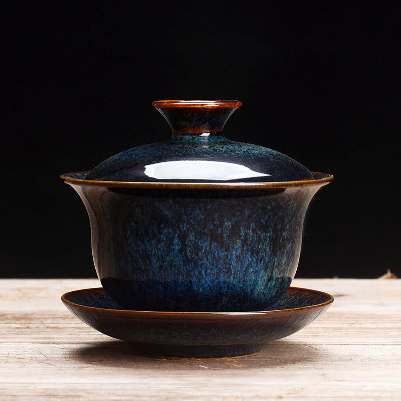 Wintage Kiln Ceramic Gaiwan Sancai Filiżanka do herbaty z talerzykiem i pokrywką