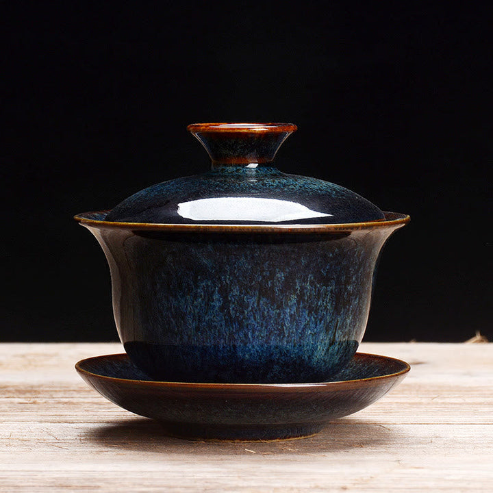 Wintage Kiln Ceramic Gaiwan Sancai Filiżanka do herbaty z talerzykiem i pokrywką