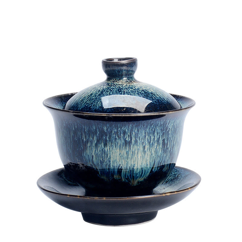 Wintage Kiln Ceramic Gaiwan Sancai Filiżanka do herbaty z talerzykiem i pokrywką
