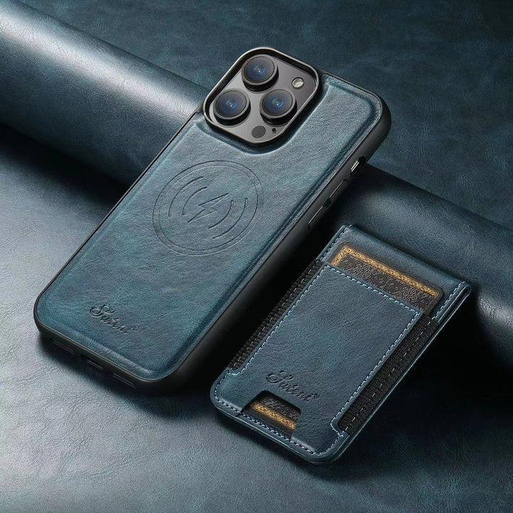 Etui skórzane LuxCase z miejscem na karty i stojakiem – Pasuje do iPhone |