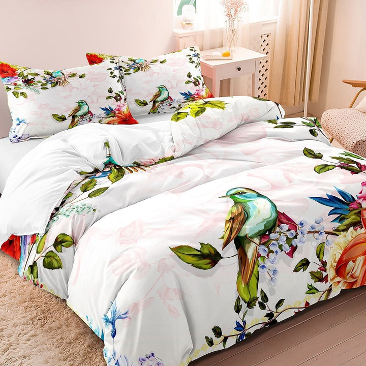 Luksusowy Bawełniany Zestaw Pościeli w Kwiaty i Ptaki