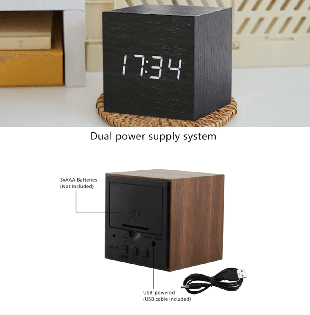 Cyfrowy zegar LED z drewna