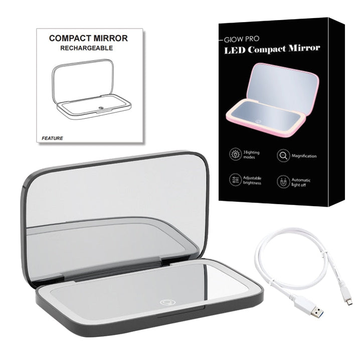 Mini Lusterko Kosmetyczne LED 10x Powiększenie z Różnymi Ustawieniami Światła, Ładowane przez USB