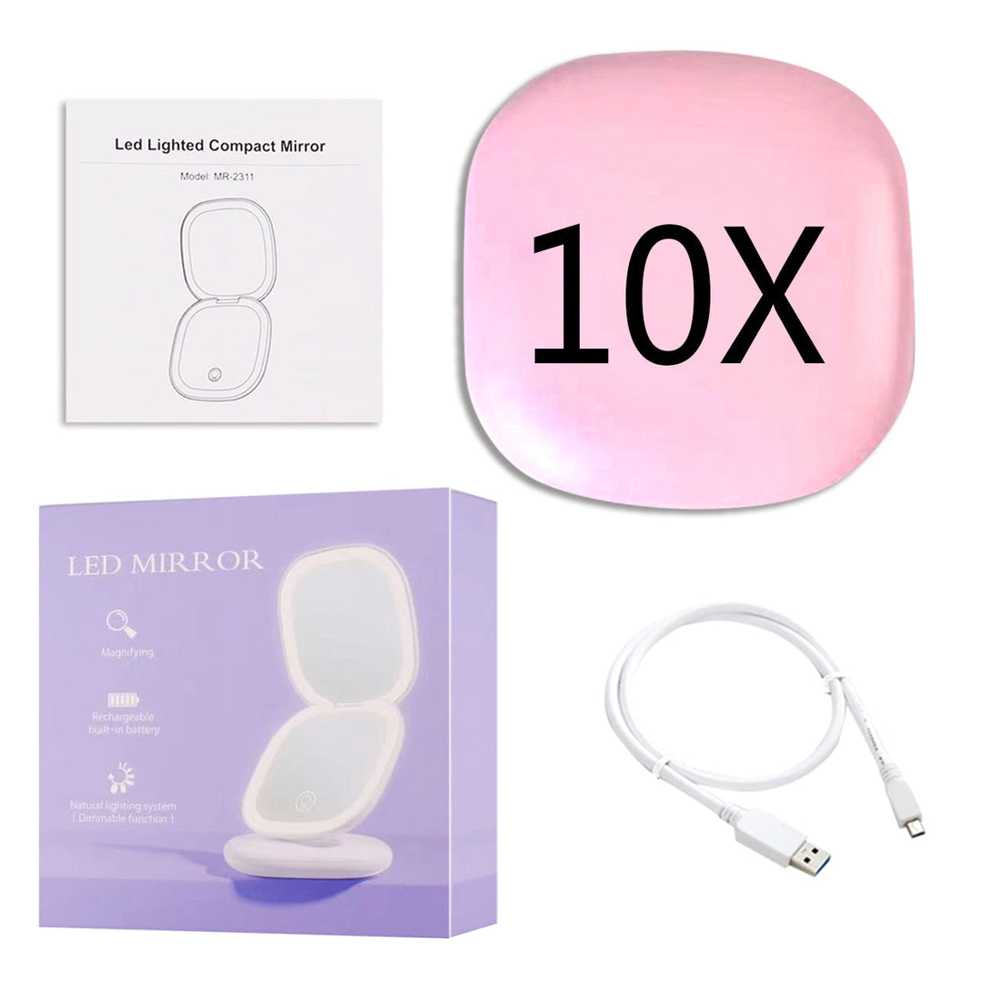 Mini Lusterko Kosmetyczne LED 10x Powiększenie z Różnymi Ustawieniami Światła, Ładowane przez USB