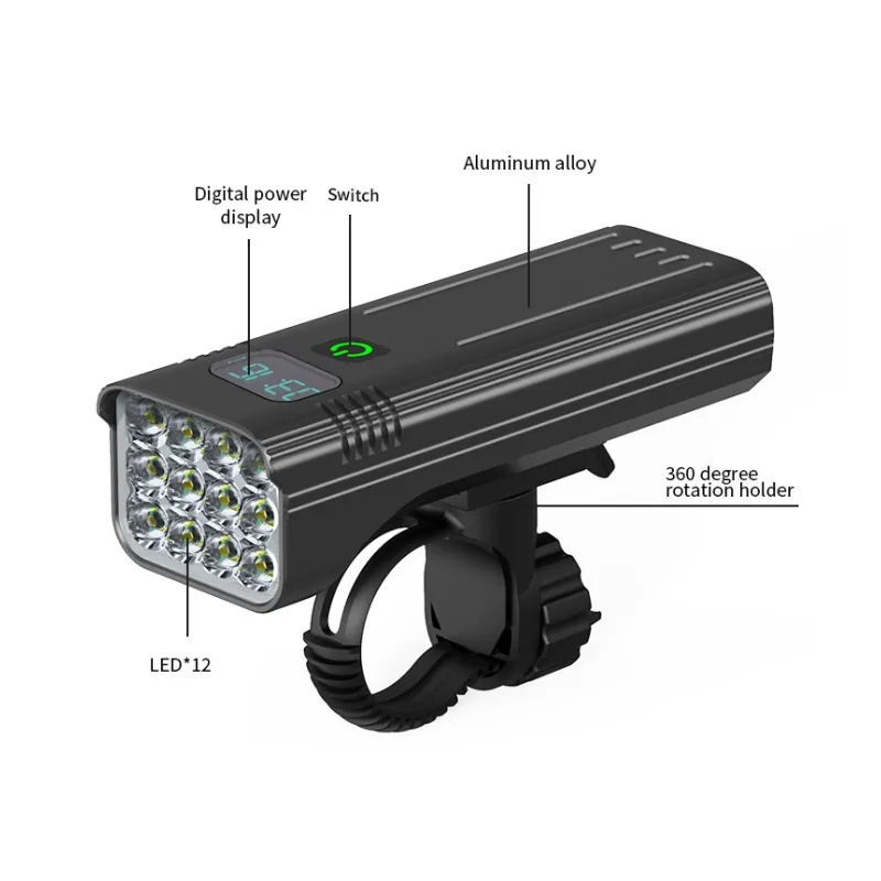 KrachtLight – Lampka rowerowa USB z wyświetlaczem cyfrowym i akumulatorem 10,000 mAh