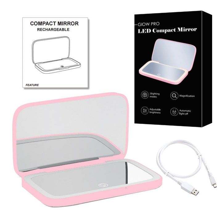 Mini Lusterko Kosmetyczne LED 10x Powiększenie z Różnymi Ustawieniami Światła, Ładowane przez USB