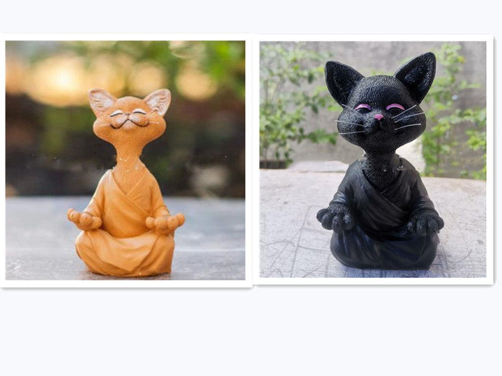 Figurka Czarnego Buddy Kota do Medytacji i Jogi - Kolekcjonerska Radosna Dekoracja Kota do Domu i Ogrodu