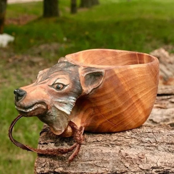 Drewniana Kubek - WildSip - Ręcznie Wykonany Design Zwierzęcy - Przygodowe Nawadnianie