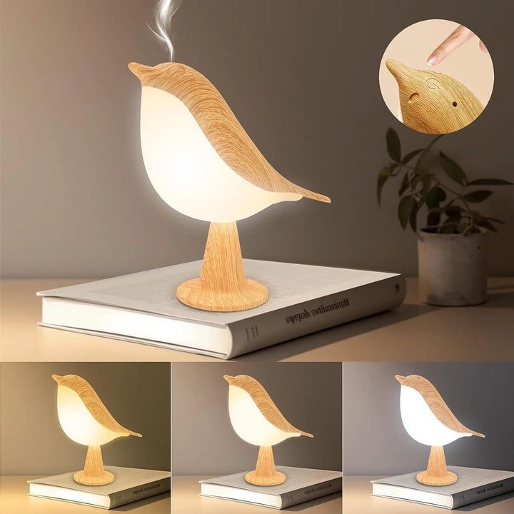 Lampka nocna z drewnianym ptakiem z kontrolą dotykową - Ładowalna lampka LED na stolik nocny