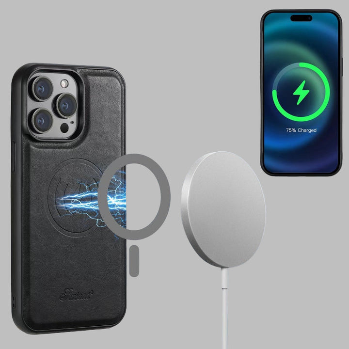 Etui skórzane LuxCase z miejscem na karty i stojakiem – odpowiednie do iPhone&