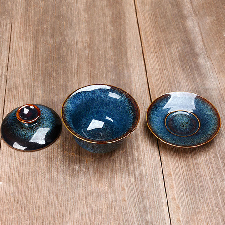 Wintage Kiln Ceramic Gaiwan Sancai Filiżanka do herbaty z talerzykiem i pokrywką