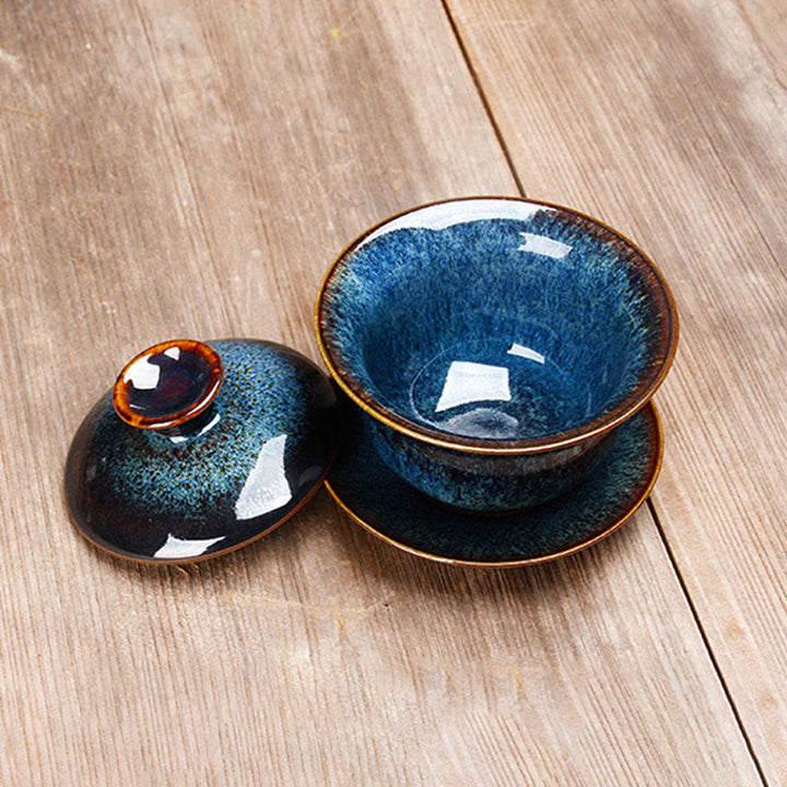 Wintage Kiln Ceramic Gaiwan Sancai Filiżanka do herbaty z talerzykiem i pokrywką