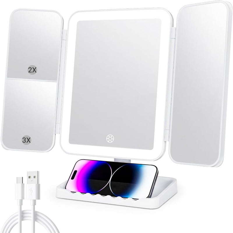 Lustro do makijażu LED w formacie tri-fold