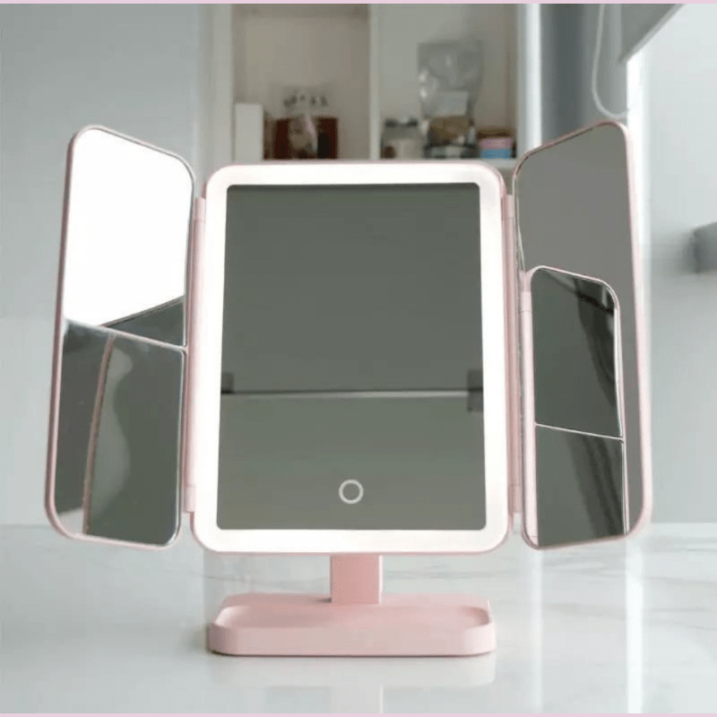 Trzyczęściowe lustro z oświetleniem LED w 3 kolorach do idealnego makijażu