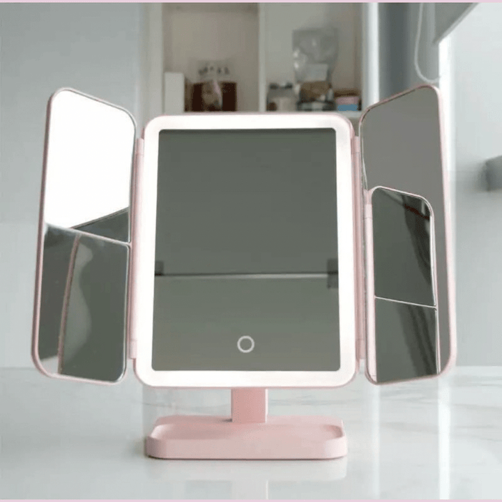 Trzyczęściowe lustro z oświetleniem LED w 3 kolorach do idealnego makijażu