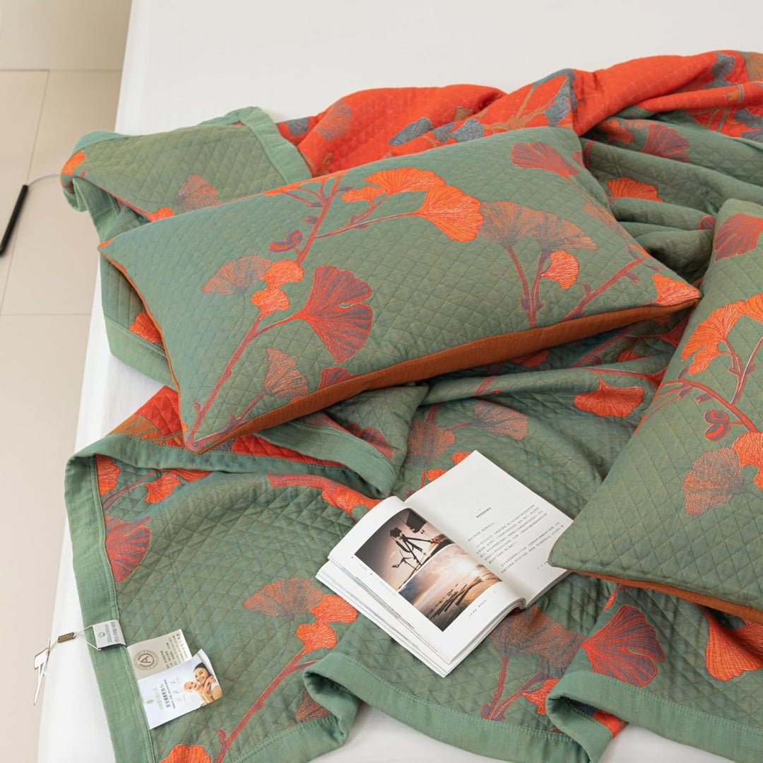 GinkgoQuilt – Zestaw pościeli bawełnianej z odwracalnym wzorem botanicznym